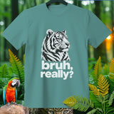 Teal t-shirt with white tiger illustration and 