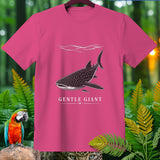 Pink t-shirt with a whale shark illustration and the text 