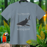 T-shirt with a white illustration of a whale shark and text 