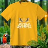 Yellow t-shirt with a cartoon hippo and the text 