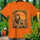 Orange t-shirt with a skeleton lion graphic and 