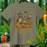 Leopard in sunglasses on pumpkins with text 