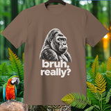 Brown t-shirt with a gorilla graphic and 