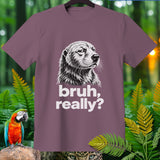 T-shirt with black and white animal face graphic and text 