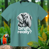 Teal t-shirt with elephant graphic and text 