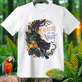 White t-shirt featuring a black panther graphic with 