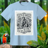 Light blue t-shirt featuring a vintage illustration with text that reads 