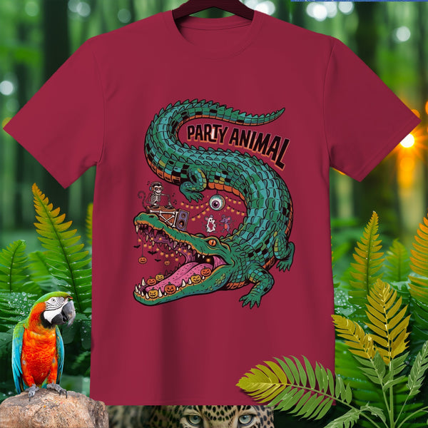 T-shirt with a green alligator graphic and "Party Animal" text.