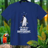 Dark blue t-shirt with penguin graphic and text 