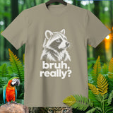 T-shirt with raccoon graphic and text 