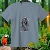 Grey t-shirt with an elephant illustration and the text 