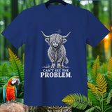 Dark blue t-shirt with a Highland cow graphic and text 
