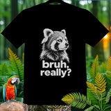 Black t-shirt with a raccoon and 