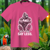 Pink t-shirt with a gorilla illustration and the text 