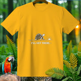 Yellow t-shirt with a turtle graphic and 
