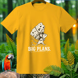 Yellow t-shirt with mouse carrying cheese and text 