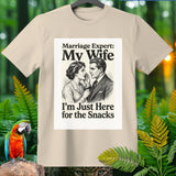 Beige t-shirt with sketch of couple and text 