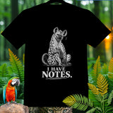 Black t-shirt with a hyena illustration and text 