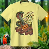 Yellow t-shirt with Halloween cobra, candy, and 