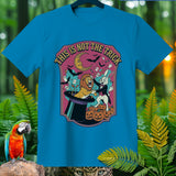 Lion and rabbit performing magic tricks on t-shirt with text 