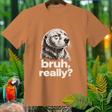 Brown t-shirt with a dog graphic and 
