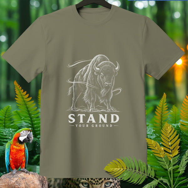 T-shirt with a bison graphic and the text "STAND YOUR GROUND".