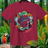 Shark, fish, and ghost graphic with text 