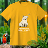 Yellow t-shirt with a capybara and butterfly graphic that reads 