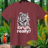 Maroon t-shirt with white tiger graphic and 