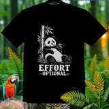 Black t-shirt with a panda leaning on bamboo and text 