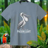 Grey t-shirt with a pelican graphic and text 