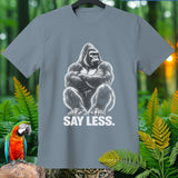 Grey t-shirt with a seated gorilla graphic and 