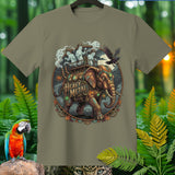 Steampunk elephant with ghosts riding, a crow, and 