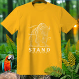 Yellow t-shirt with white bison graphic and text 