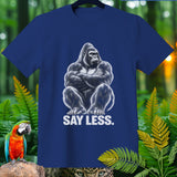 Navy blue t-shirt with a seated gorilla graphic and text 