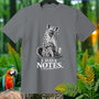 Gray t-shirt with black and white hyena graphic and text "I HAVE NOTES."