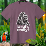 Purple t-shirt with a gorilla graphic and 