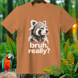 Brown t-shirt with a red panda illustration and text that reads 