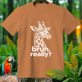Orange t-shirt with white giraffe graphic and 