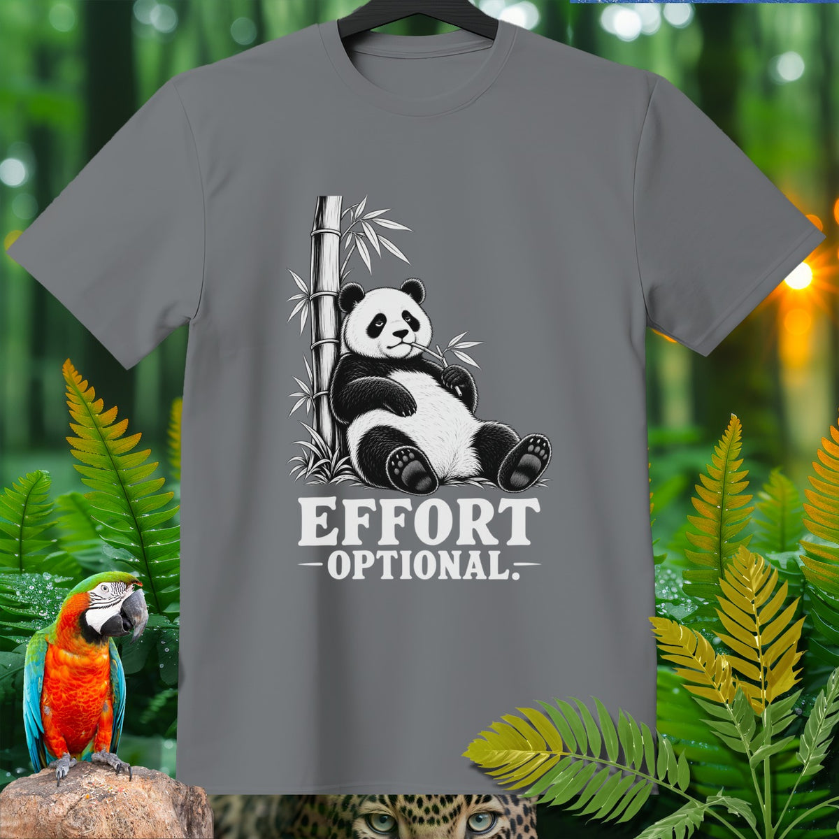 Panda sitting by bamboo with "Effort Optional" text.