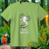 Light green t-shirt with a white axolotl graphic and text 