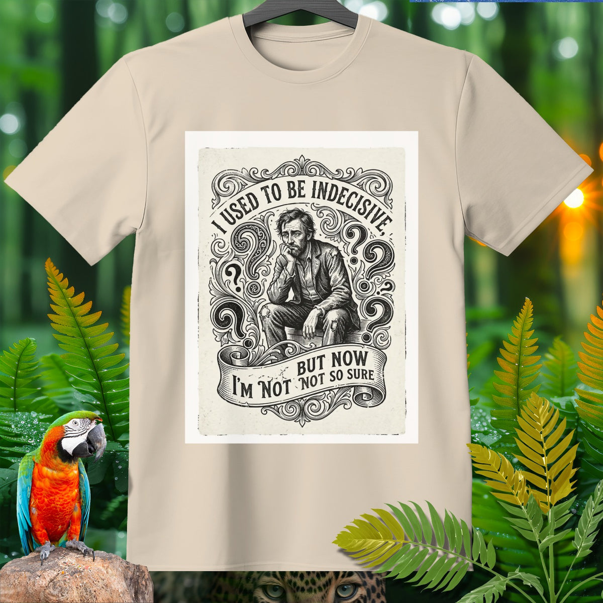 T-shirt with a vintage illustration about indecisiveness.