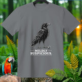 Gray t-shirt with a black crow graphic and 