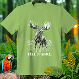 Light green t-shirt with a detailed moose graphic and the text 