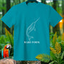 Teal t-shirt with white narwhal graphic and "RARE FORM." text.