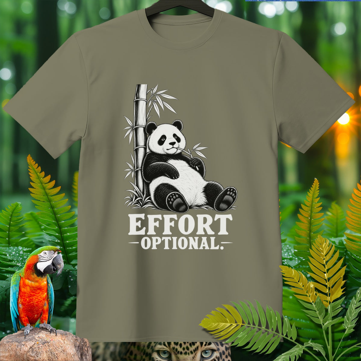 Panda sitting by bamboo with "Effort Optional" text.