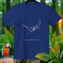 Navy t-shirt with white manta ray graphic and text "MOVE DIFFERENT."