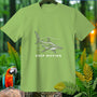 Light green t-shirt with hammerhead shark graphic and "KEEP MOVING" text.