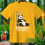 Yellow t-shirt with panda eating bamboo and text 