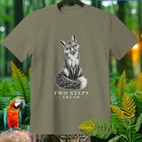 T-shirt with a seated fox graphic and text 